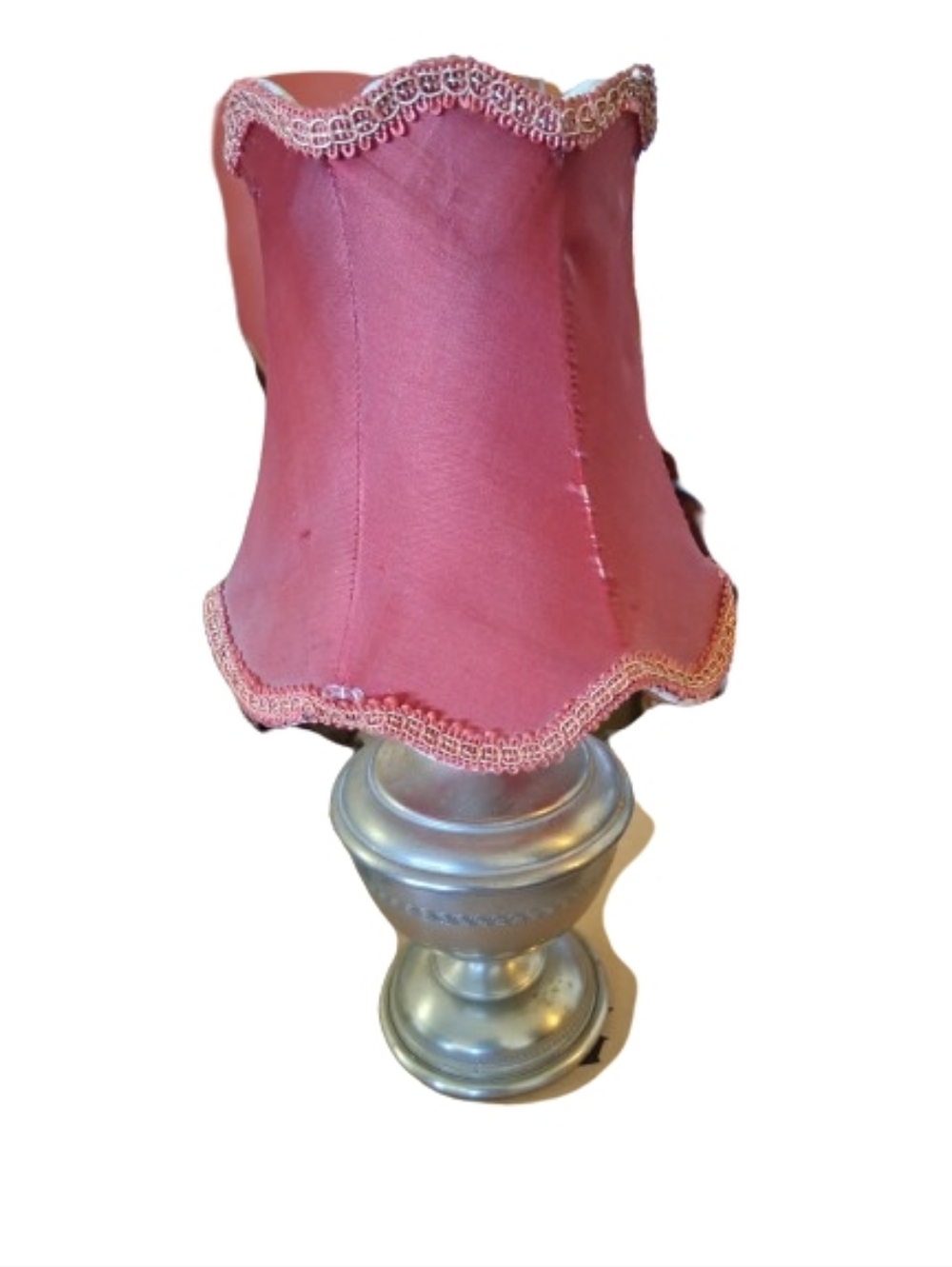 Vintage 1930's- 1970 11" Pewter Lamp, Red Shade, Peltro Garantito 96%